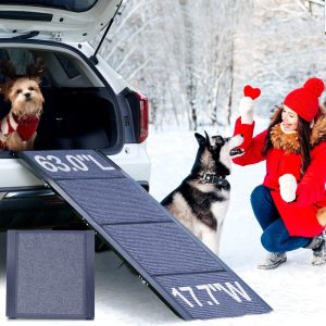 Lilypelle Dog Ramp for Car,  Extra 63" Long x 17.7" Wide Folding Portable Pet Ramp,  Non-Slip Soft Rug Dog Stairs for Large Medium Dogs Up to 250LB,  Sturdy Safe Dog Outdoor Steps for Car,  SUV,  Truc