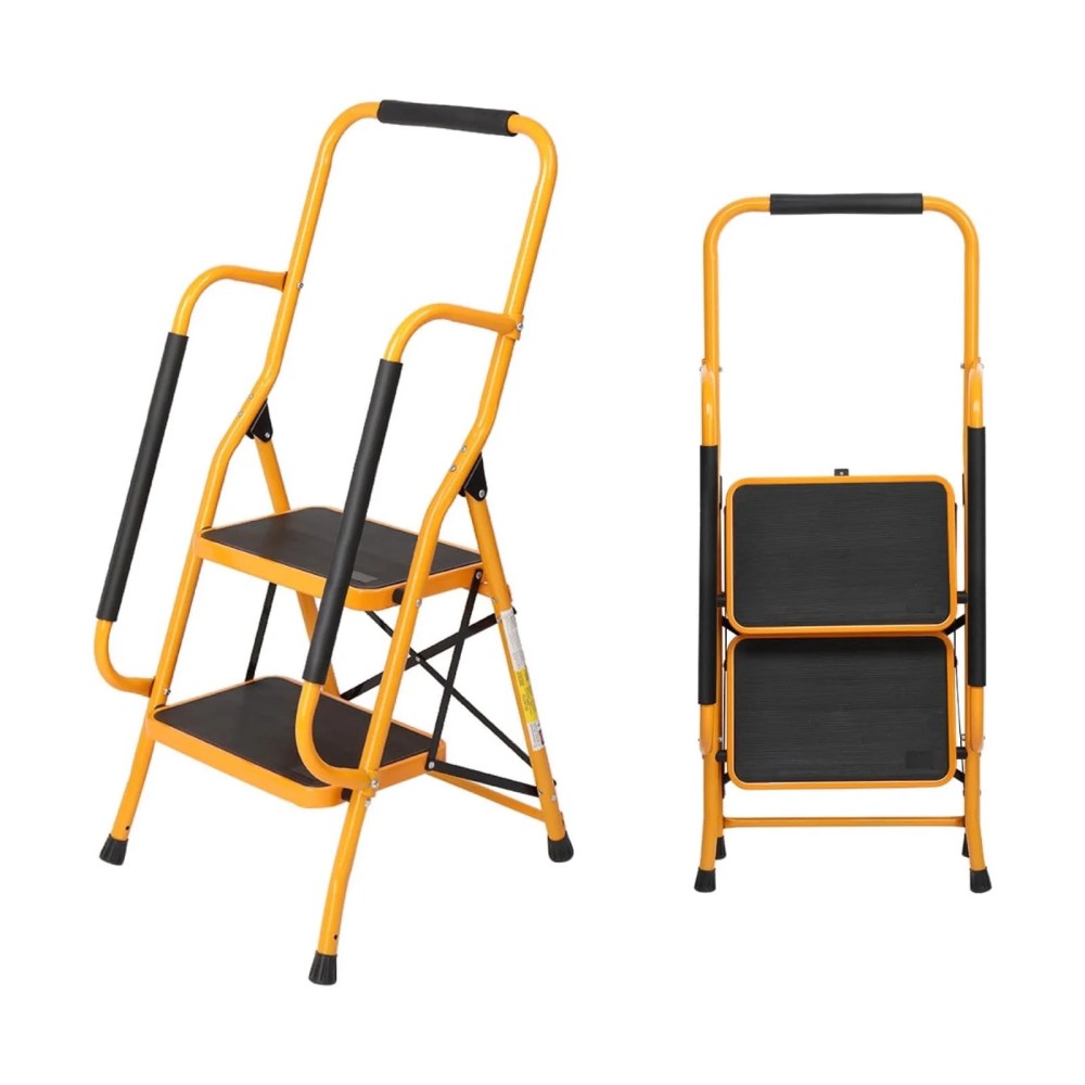 2 Step Ladder with Handrails,330LBS Folding Step Stool,NonSlip Side Armrests Large Pedal Area,Multi-use for Home Kitchen Pantry Office
