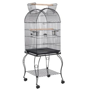 Alden Design Metal Rolling Bird Cage with 2 Feeders and 2 Wooden Perches,  Black