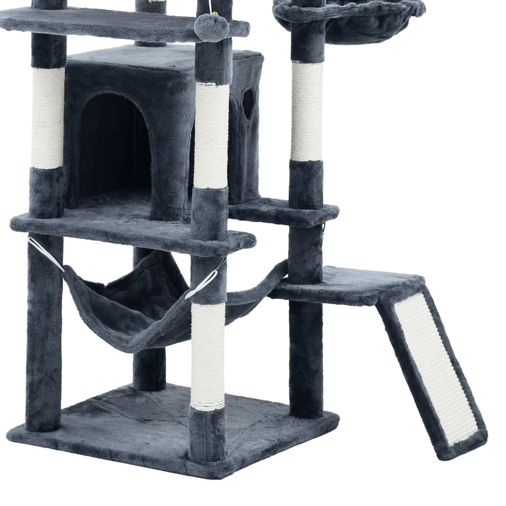 Uforic 75"Large Cat Tree Tower Multi Level Play Tower Condo with Sisal Ramp, Scratching Posts & Cozy Basket Hammocks, Dark Gray - Image 5