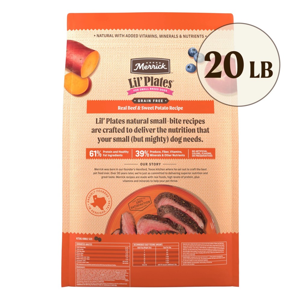 Merrick Lil' Plates Premium Grain Free Dry Dog Food For Small Dogs, Real Beef And Sweet Potato Kibble, 20.0 lb. Bag - Image 3