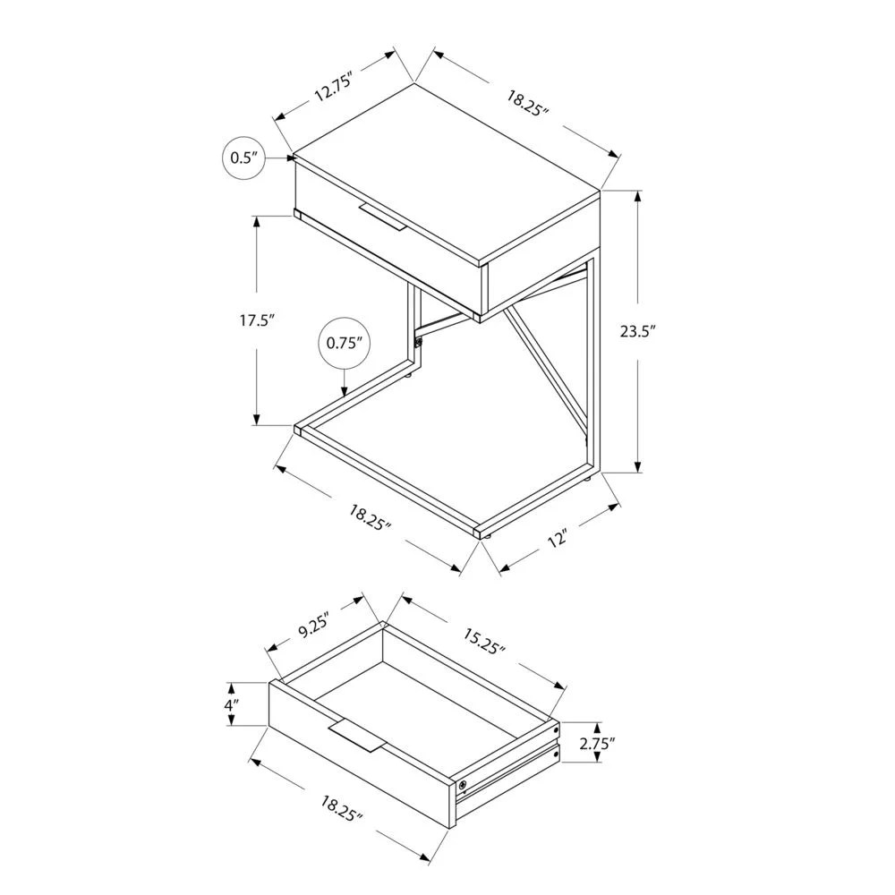 ACCENT END TABLE - 24"H / DARK TAUPE / CHROME METAL WITH DRAWER - Image 3