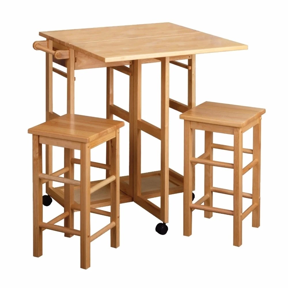 Winsome Wood Suzanne 3-PC Space Saver Set, 2 Tuck-away Stools, Natural Finish