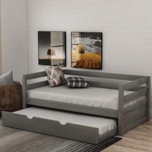 Euroco Solid Wood Daybed with Trundle, Twin, Grey