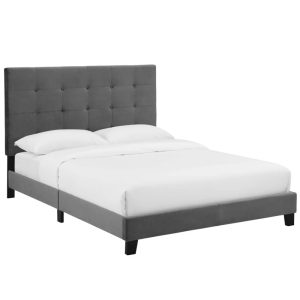 Modway Melanie Queen Tufted Button Performance Velvet Platform Bed in Gray