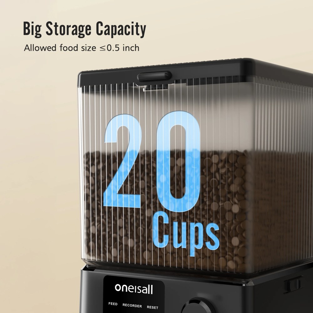 Oneisall 5L/20 Cups Automatic Cat Feeder with 5G WiFi & APP Control, PFD-002 PRO Double Bowl Cat Food Dispenser with 1 Desiccant Bag, Timed Automatic Pet Feeder for 2 Cats/2 Small Dogs - Black - Image 2