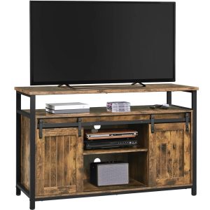 Alden Design Industrial TV Cabinet for 55-inch TV with Sliding Barn Doors,Rustic Brown