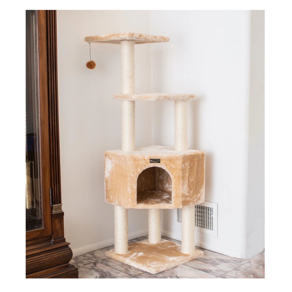Armarkat 54-in Cat Tree & Condo Scratching Post Tower, Beige