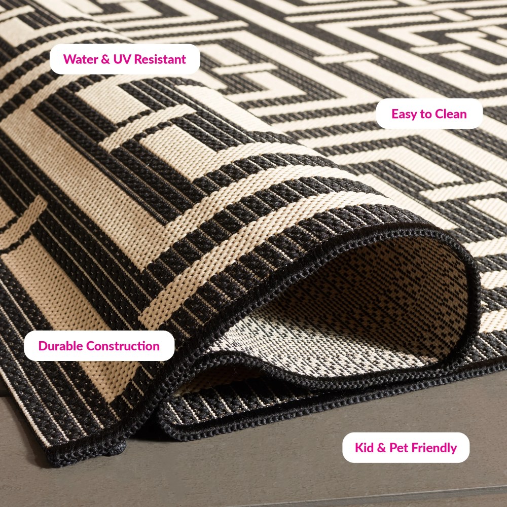 Safavieh Courtyard Ariana Geometric Indoor/Outdoor Area Rug, Black/Bone, 9" x 12" - Image 8