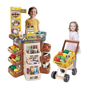 Supermarket Play Set with Cash Register and Shopping Cart - 47 Piece Pretend Grocery Store by Mundo Toys