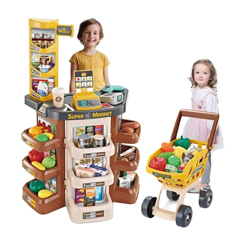 Supermarket Play Set with Cash Register and Shopping Cart - 47 Piece Pretend Grocery Store by Mundo Toys