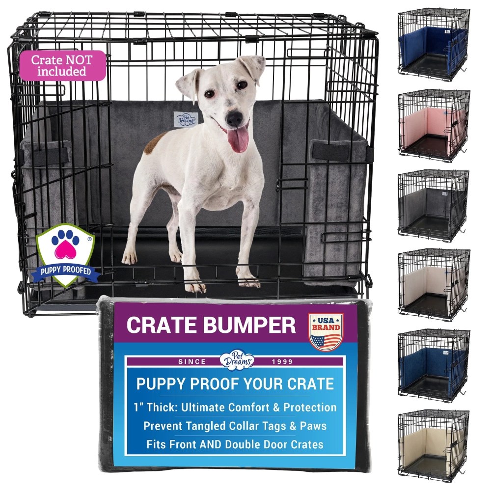 Pet Dreams Dog Crate Bumper - Patented Comfy Liner & Dog Tail Protector for Inside Crate, Fits iCrate Cages 18, 24, 30, 36, 42, 48 Inches Grey, Large, 36"
