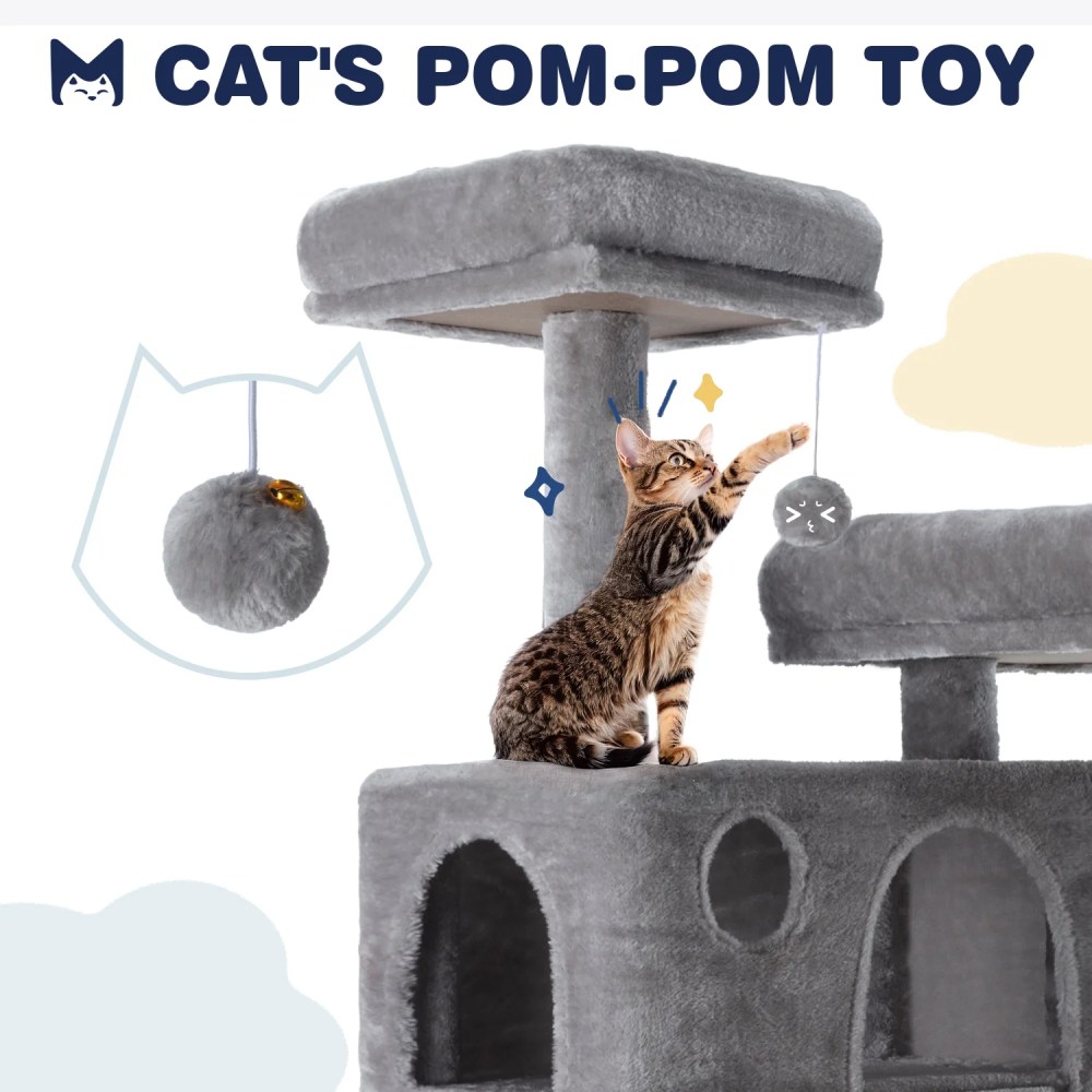 Sifurni 65.7" Large Cat Tree Tower Condo House for Cats with 2 Scratching Ramps, Hammock & Posts, Gray - Image 5