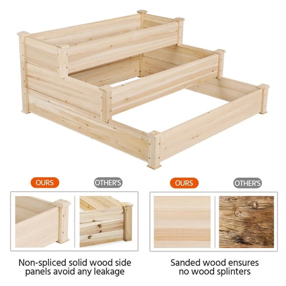 Alden Design 3 Tier Wood Raised Garden Bed Wood Elevated Flowers Vegetables Planter - Image 7