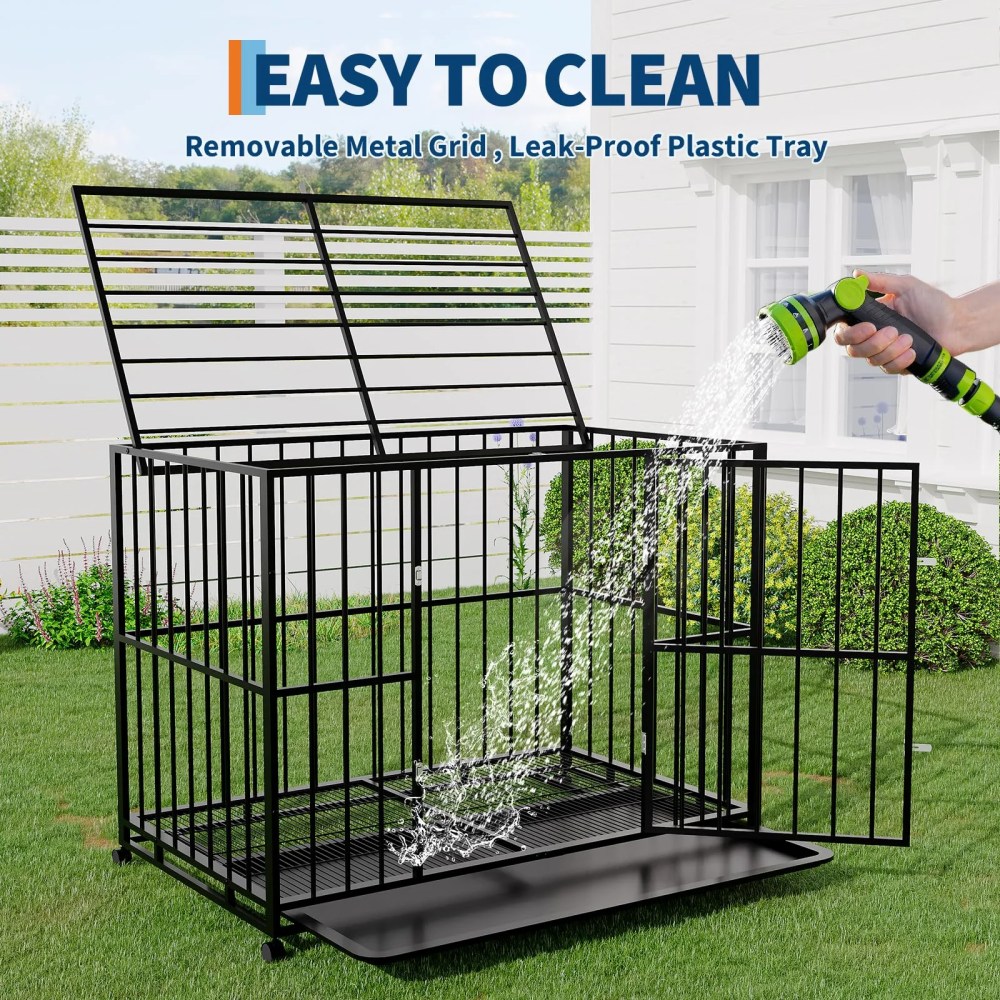 Heavy Duty Stainless Steel Dog Crate for Large & XL Breeds - Indestructible Escape-Proof Kennel with Locking Wheels - Collapsible, Chew-Resistant Indoor/Outdoor Cage with Easy-Clean Removable Tray - Image 5