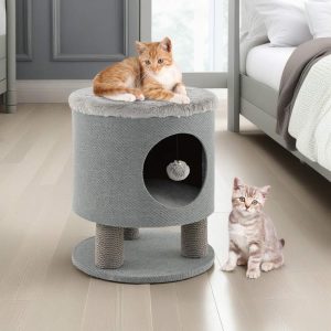 Pefilos 18" Cat House for Indoor Cats with Scratching Posts and Plush Ball Toy,  Modern Cat Cave Bed,  Cat Nest Condo Cute Cat Shelter,  Gray