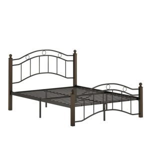 Weston Home Abigail Square Post and Black Metal Adult Platform Queen Bed,Brown