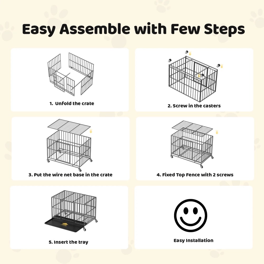 Time Ray 38 inch Dog Crate for Medium Dog with Steel Escape Proof, Heavy Duty Indestructible Dog Kennel with Double Doors, Lockable Wheels and Removable Tray, Black - Image 9