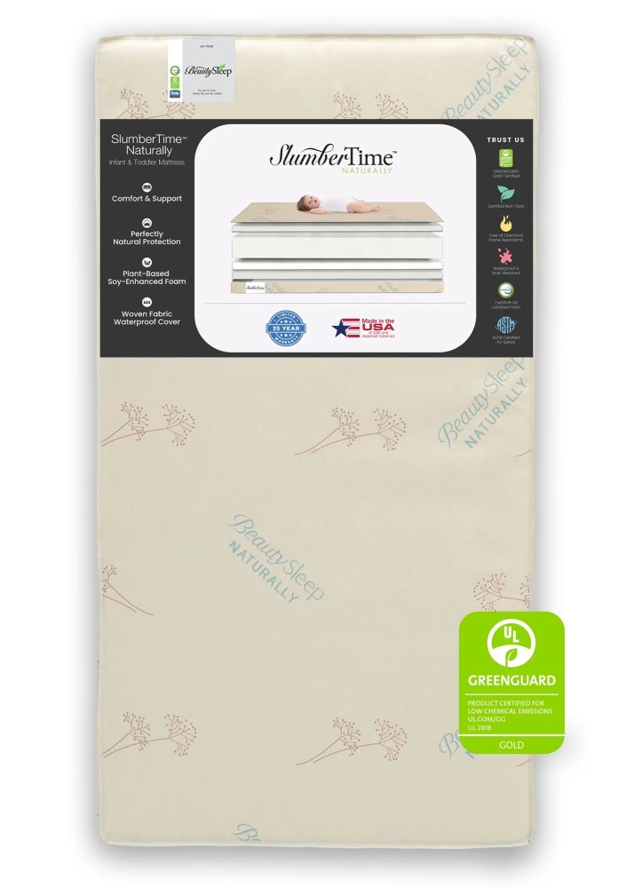 Simmons Beautyrest Beautysleep Slumbertime Naturally Kids 5.5" Waterproof Crib/Toddler Bed Firm Tight Top