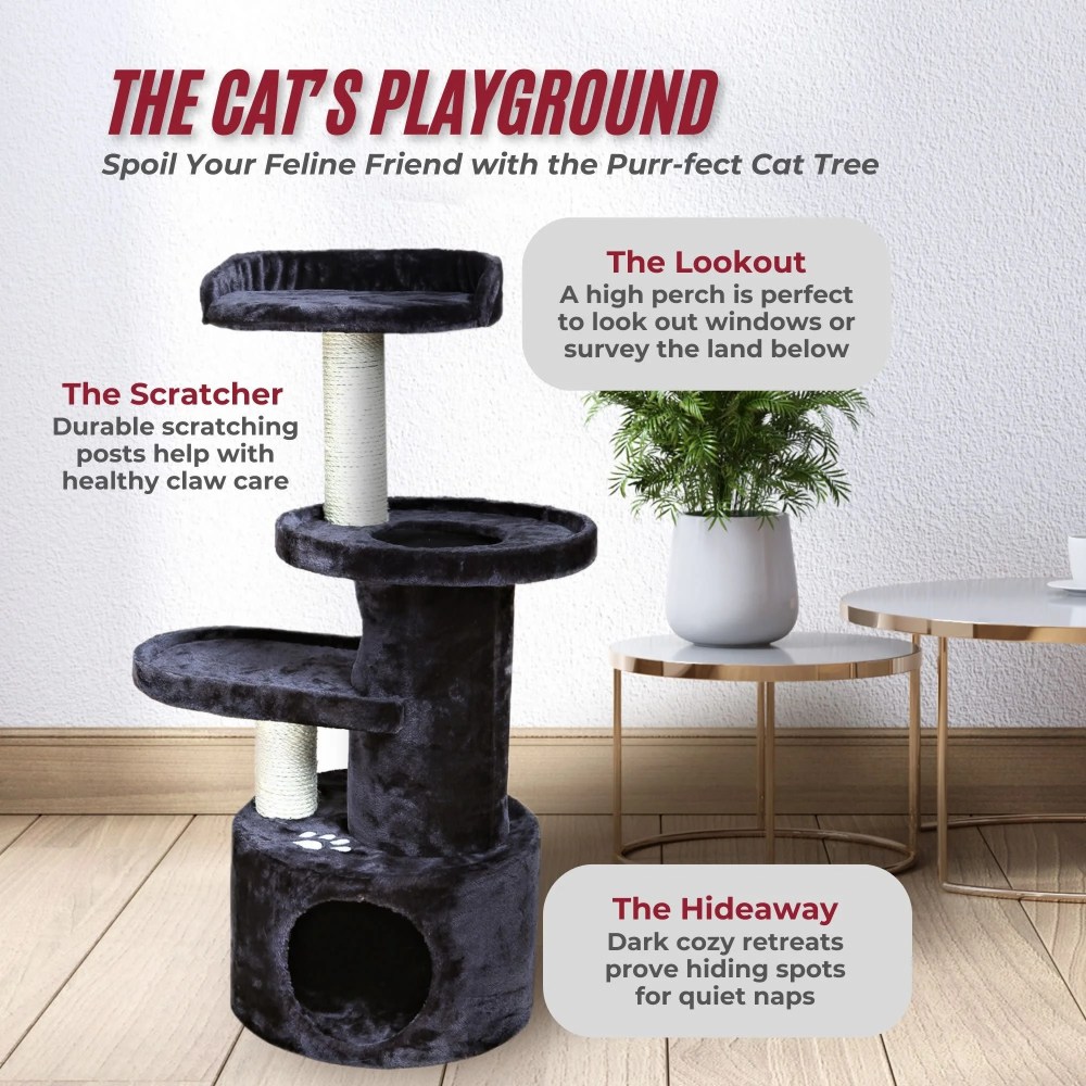 TRIXIE Oviedo Plush 3-Level 41" Cat Tree with Sisal Scratching Posts, Condo & Tunnel, Gray - Image 2