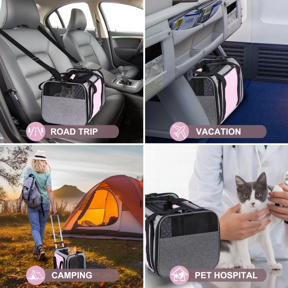 BEBANG Rolling Pet Carrier with Wheels, Foldable Airline Approved Dog Carriers for Small Dogs and Cats, Cat Carrier on Wheels, Pet Travel Carrier for Flight Camping Outdoor - Image 5