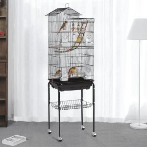Yaheetech 62.4"H Rolling Metal Bird Cage with Play Top & Detachable Stand & Toys,  Black
