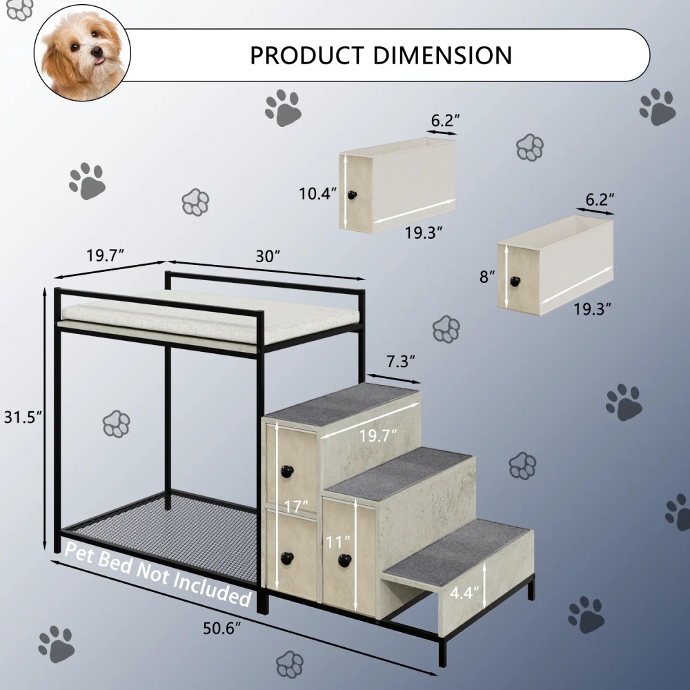 BOSSIN Pet Window Perch with Stairs, 3 Drawers Large Pet Bunk Bed for Dogs and Cats - Image 3