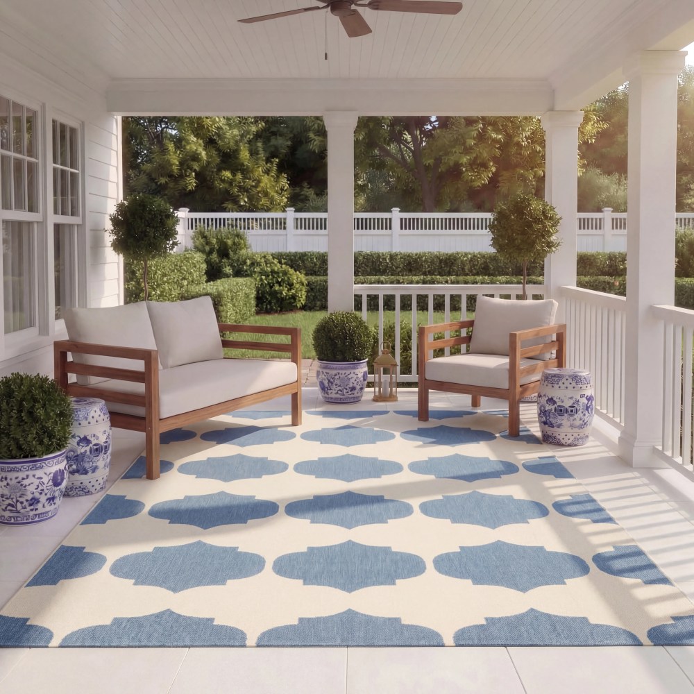 Safavieh Courtyard Elwyn Geometric Indoor/Outdoor Area Rug, Beige/Blue, 8" x 11" - Image 7