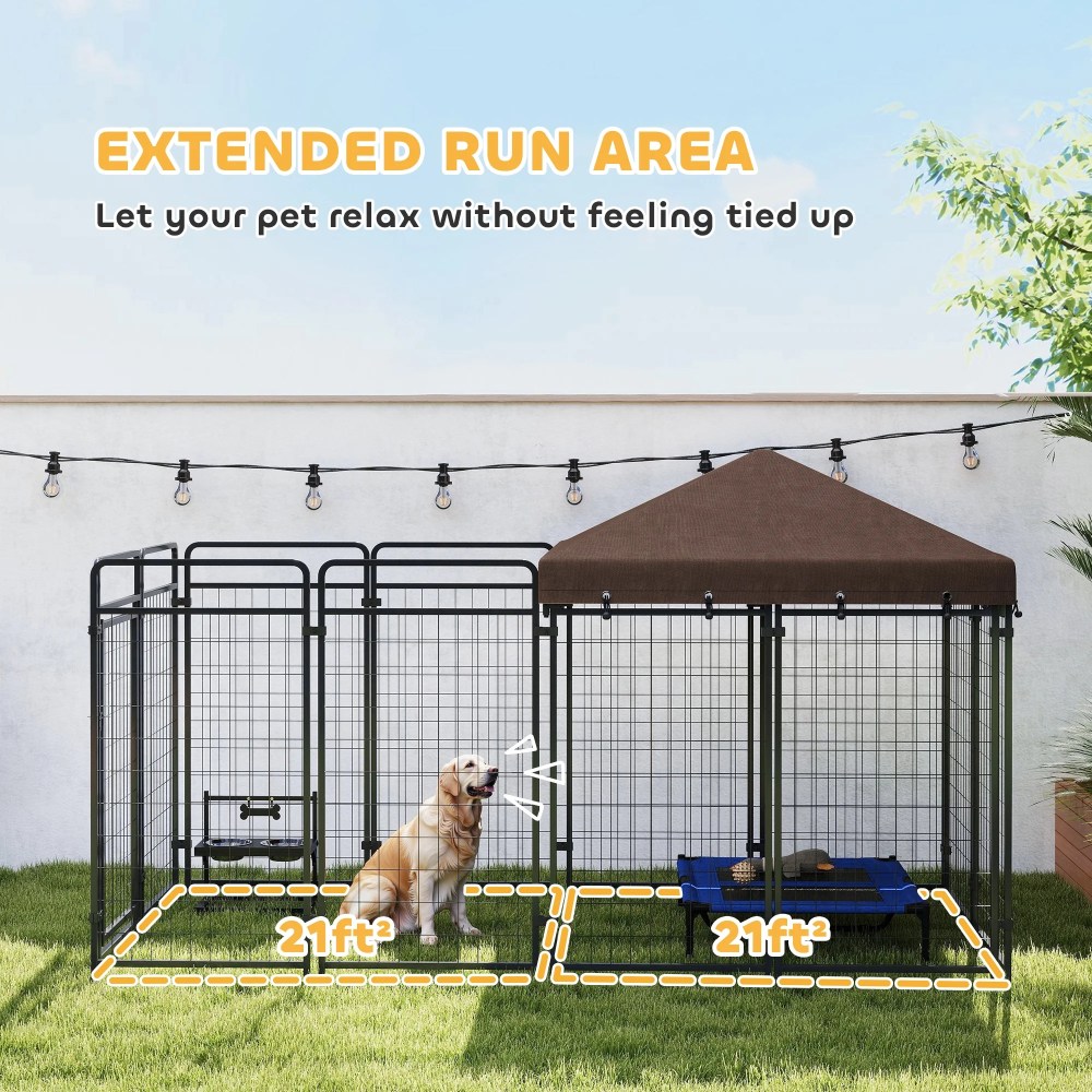 PawHut Dog Kennel Outdoor with Waterproof Canopy, Galvanized Chain Link, for Backyard and Patio, Large and Medium Sized Dog, 9.3" x 4.6" x 5.2" - Image 6