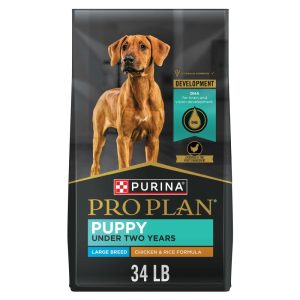Purina Pro Plan Puppy Dry Dog Food for Large Dogs Under 2 Years,  Real Chicken & Rice,  34 lb Bag