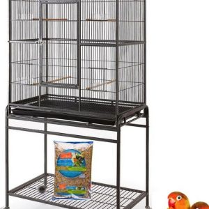 64" Extra Large Wrought Iron Flight Canary Parakeet Cockatiel Lovebird Finches Breeding Nest Doors Cage with Removable Stand