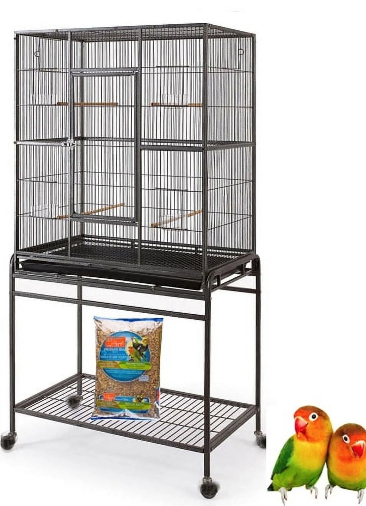 64" Extra Large Wrought Iron Flight Canary Parakeet Cockatiel Lovebird Finches Breeding Nest Doors Cage with Removable Stand