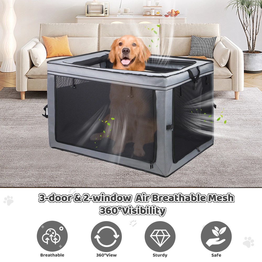 Meghna Collapsible Dog Crate 36 inch Portable Travel Crate 4 Door Foldable Pet Kennel with Durable Mesh Windows Gray - Image 5