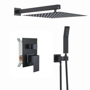 Zovajonia Matte Black Shower System 8 Inches Shower Faucet Set,Rain Shower Head with Handheld Spray Bathroom Wall Mount Shower Fixtures