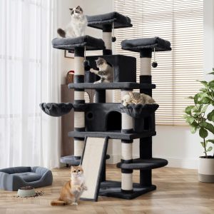 Amolife 68" X-Large Cat Tree and Tower for Indoor Cats,  Condo House with Scratching Board & Thick Posts,  Dark Blue