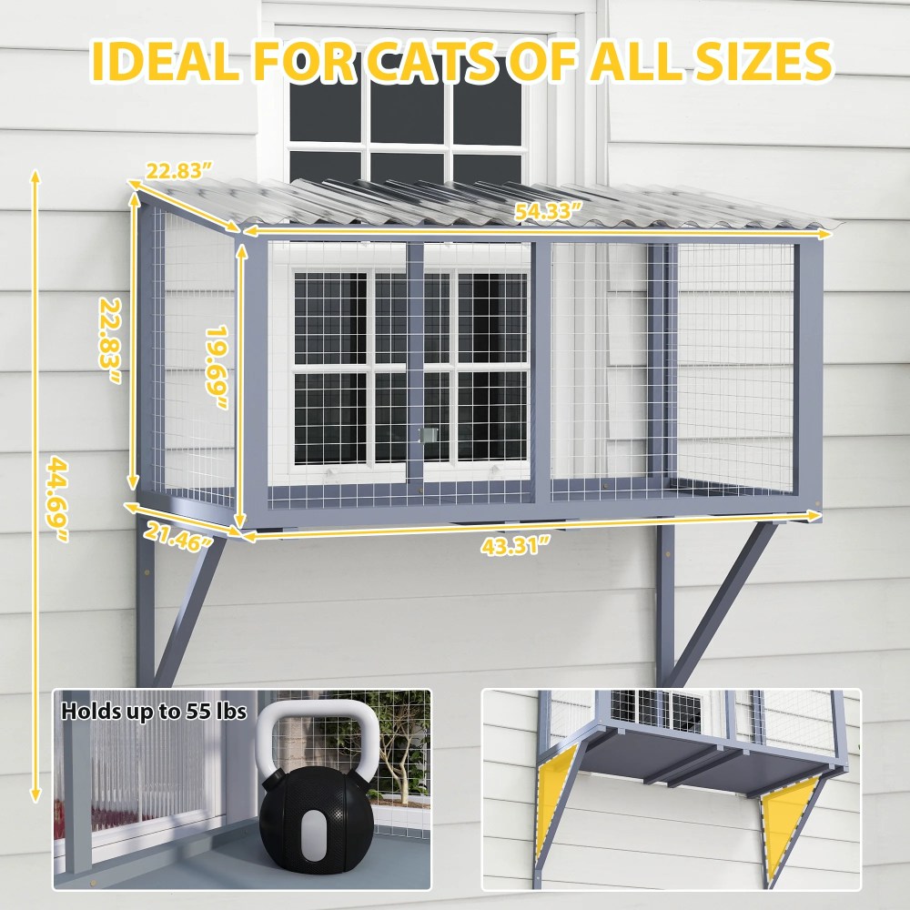 COZIWOW Weatherproof Cat Window Perch, Outdoor Cat Catio, Cat Cage for Cat Patio, Cat Window Box, Dark Gray - Image 2