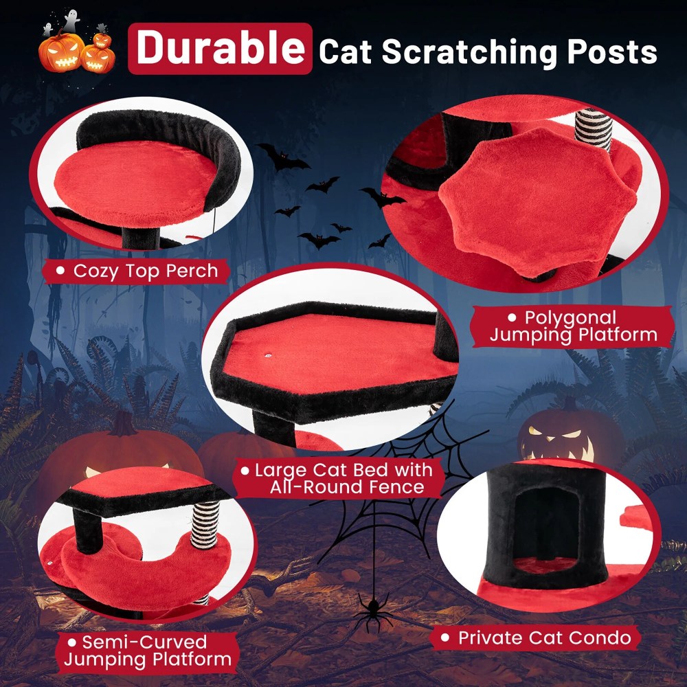 Gymax Gothic Cat Tree 52" Tall Cat Tower w/ Cat Bed Cat Condo Sisal Scratching Post - Image 3
