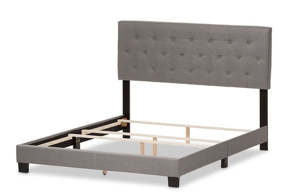 Baxton Studio Cassandra Queen Bed with Padded Headboard and Button-Tufted Detail, Light Grey - Image 7