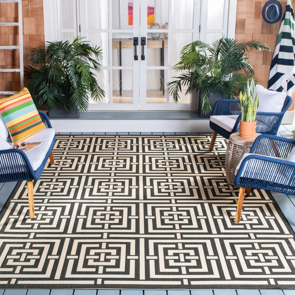 Safavieh Courtyard Ariana Geometric Indoor/Outdoor Area Rug, Black/Bone, 9" x 12" - Image 13