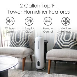 2 Gal. Ultrasonic Cool Mist Tower Humidifier with Germicidal UV-A Light