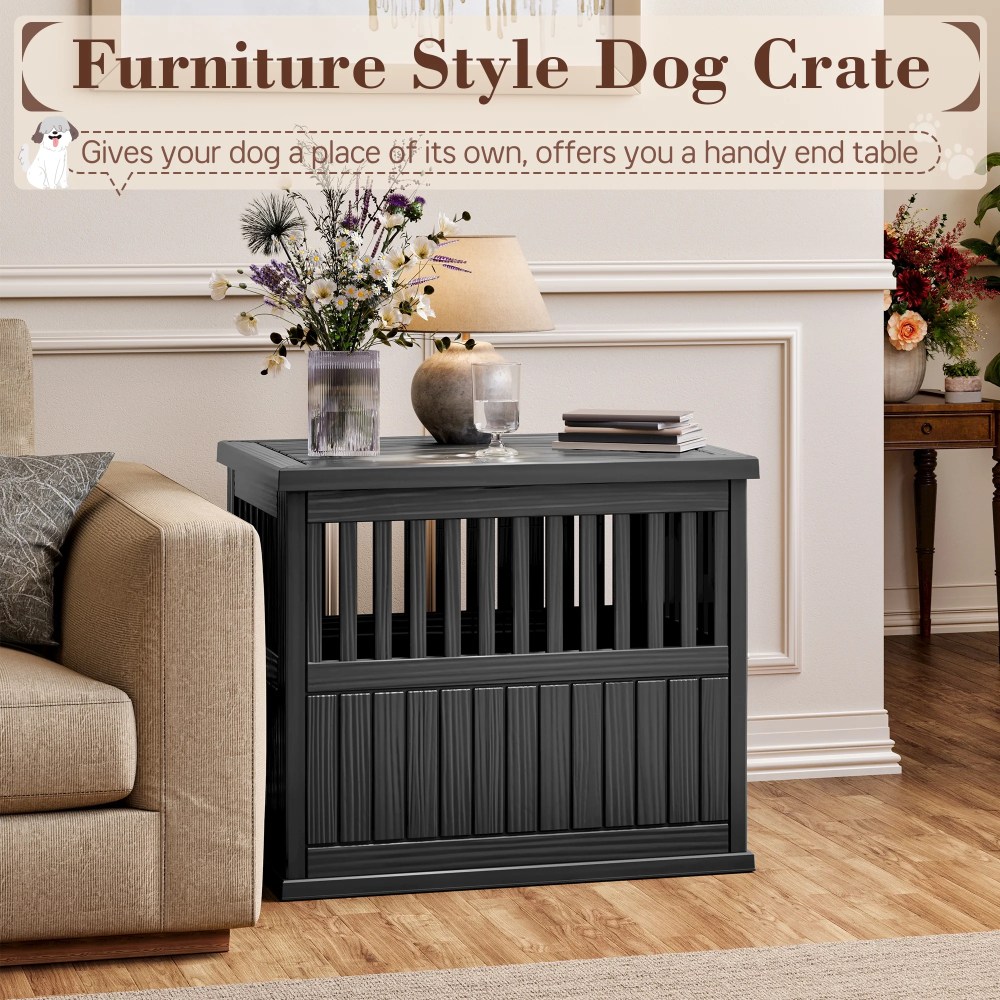 Bifanuo Dog Crate, Decorative Plastic Kennel with Locking Latch for Small to Medium Breeds, Indoor, Black - Image 2