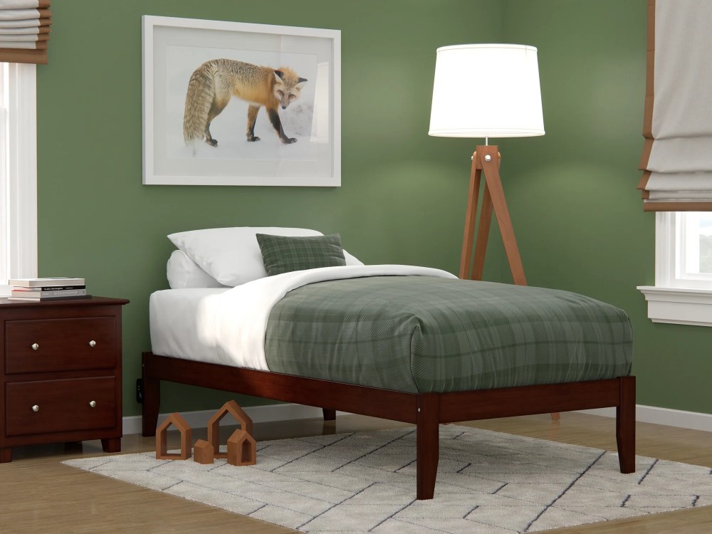 AFI Colorado 14" Wood Platform Bed Frame with 2 USB Ports, Twin, Walnut
