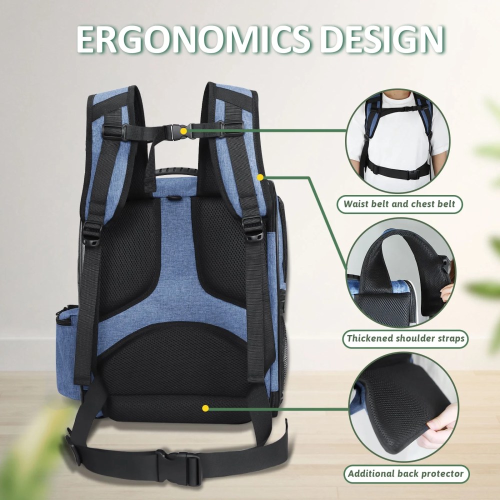 PETSKD Pet Carrier Backpack for Dogs Cats, 13x11x16.5 inches Outdoor Travel Backpack with with Safety Lock Zipperl, Large Space Foldable Backpack for Pets Under 20 lbs, Blue - Image 3