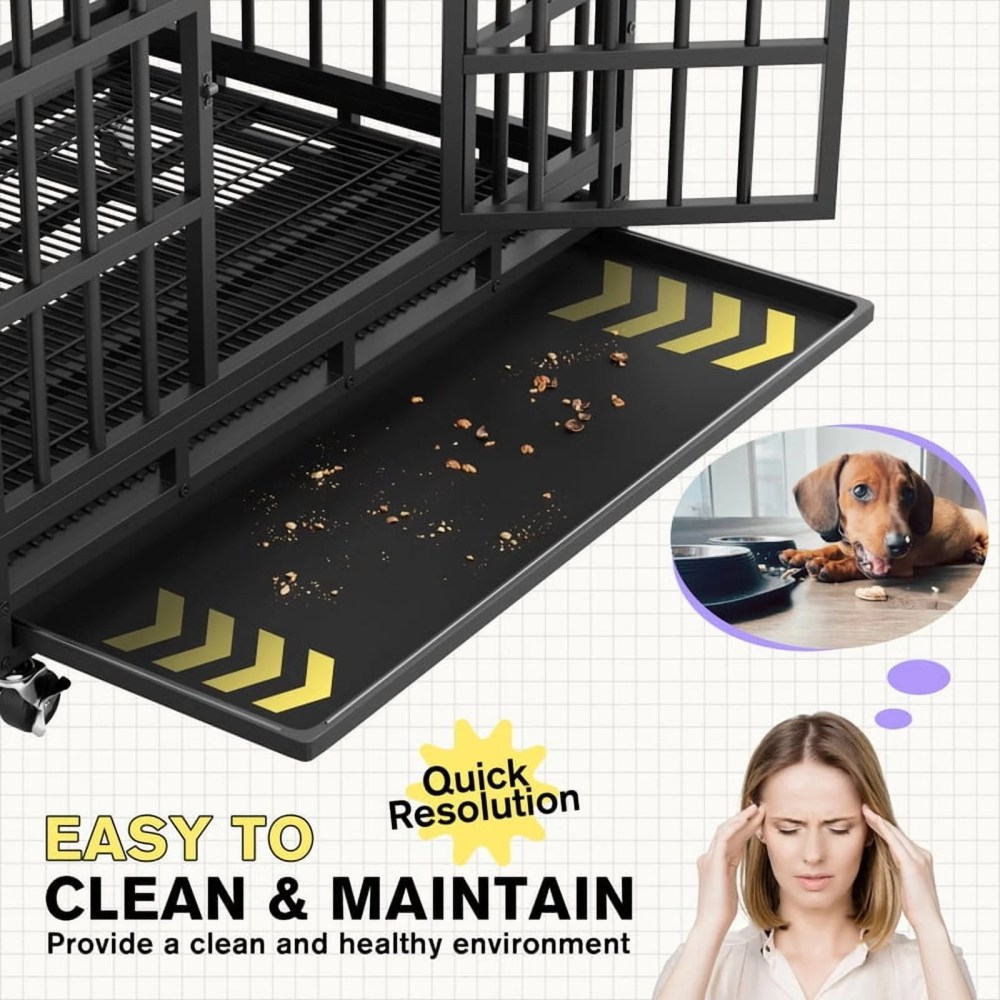 Furmax 37" Heavy Duty Dog Crate with Removable Tray Large Dog Kennel Heavy Duty Dog Crate cage with Wheels - Image 3