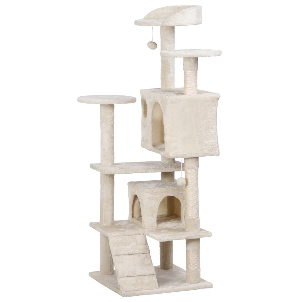 ZENSTYLE 53" Cat Tree Scratching Post Condo Tower Pet Kitty Playhouse, Beige - Image 4