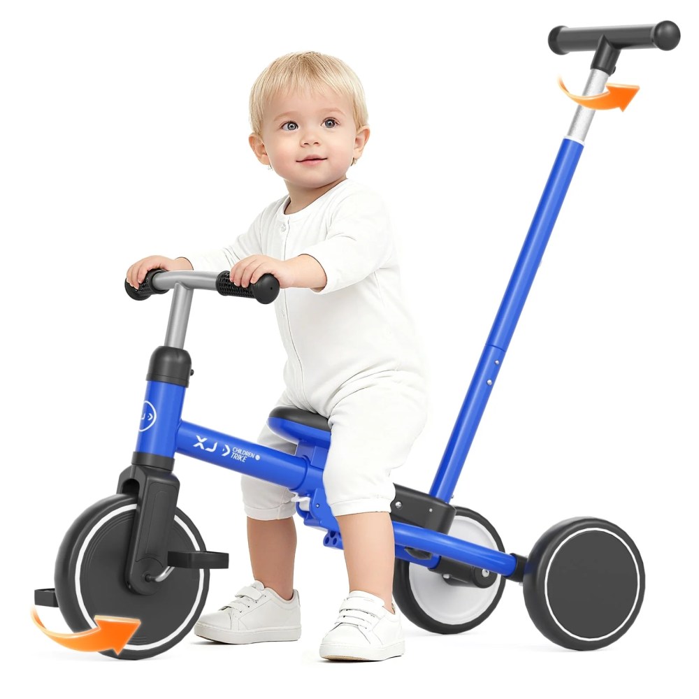 XJD 7 in 1 Toddler Tricycle with Push Handle, Toddler Bike for 1-3 Years Old Boy Girl, Toddler Push Tricycle, Baby Bike Balance Bike with Adjustable Seat Height and Removable Pedal