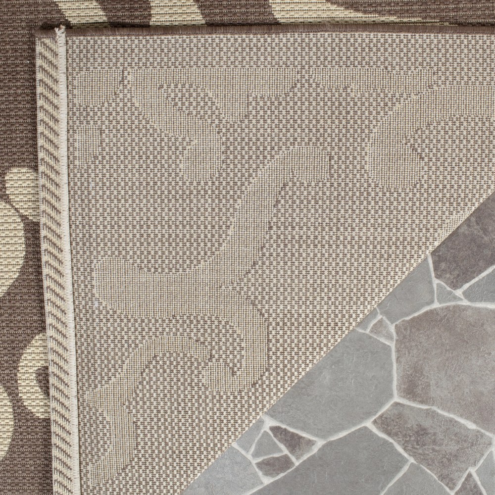 Safavieh Courtyard Dara Damask Indoor/Outdoor Area Rug, Chocolate/Natural, 6'7" x 6'7" Square - Image 3