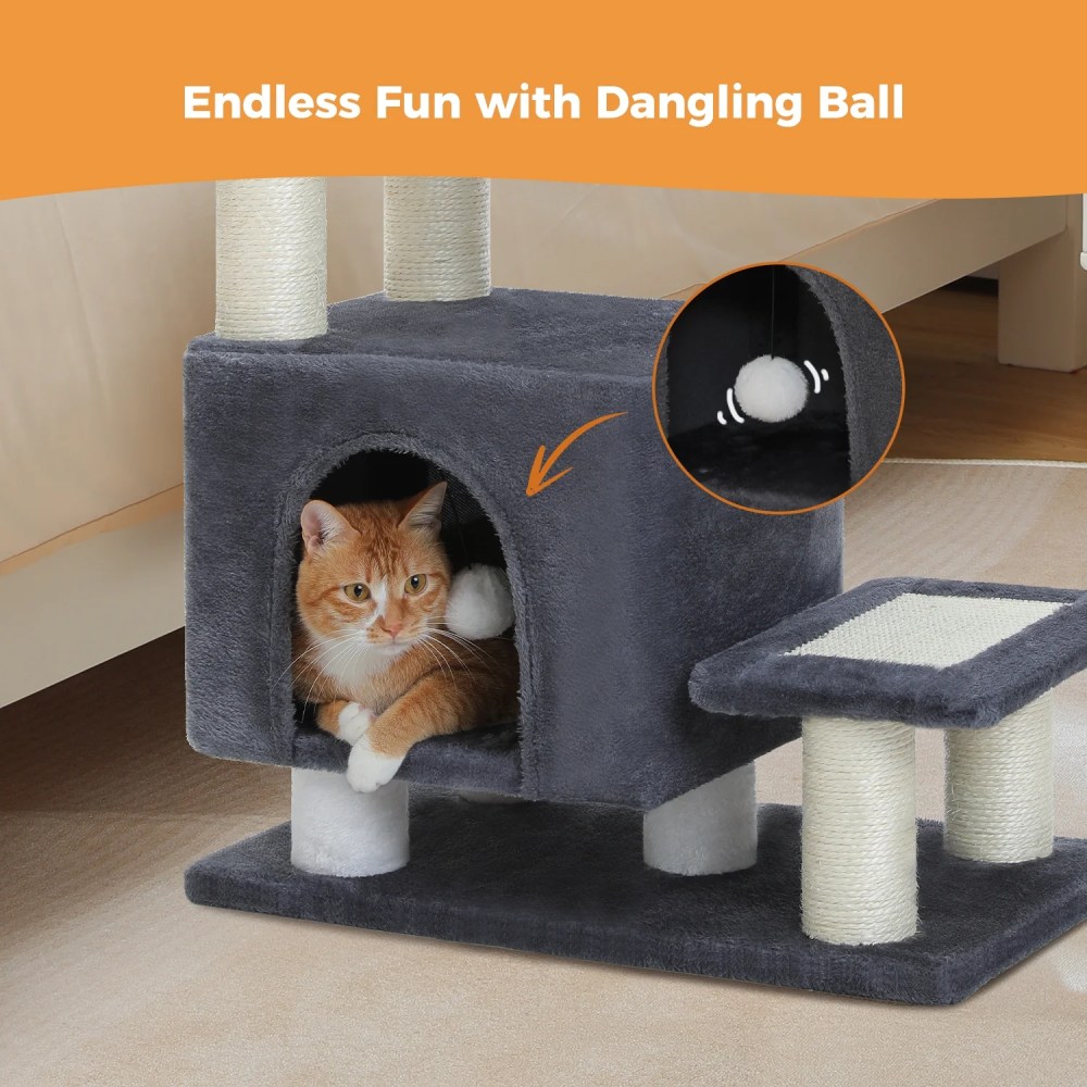 Pefilos 21" Cat Tree Tower with Scratching Post, 3-Step Pet Dog Stairs with Cat Condo for Small Dog, Gray - Image 2