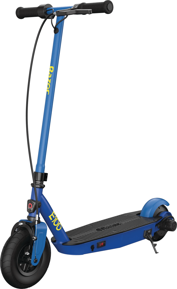 Razor Black Label E100 Electric Scooter - Blue, up to 10 mph, 8" Pneumatic Front Tire, for Child 8