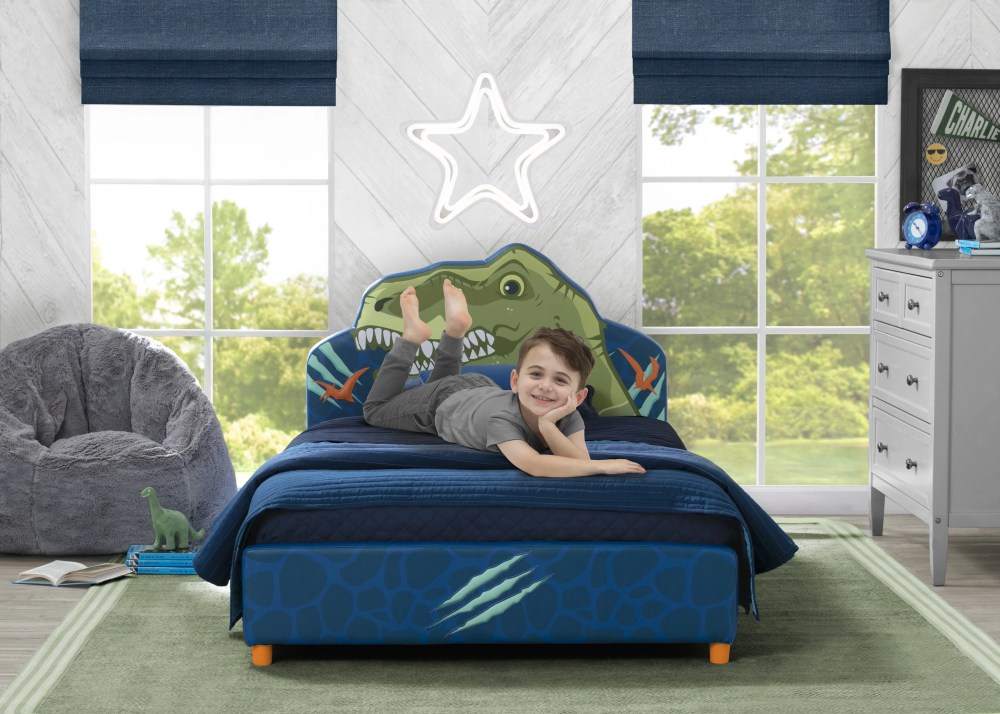 Delta Children Dinosaur Upholstered Twin Bed, Blue - Image 2